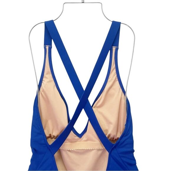 J. Crew Cross Back One Piece Swimsuit Royal Blue Size 8 V-Neck Plunge Low Back - Picture 7 of 13